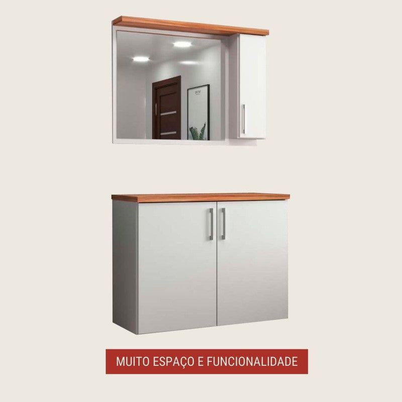 On Móveis Gabinete para Banheiro com Espelheira 80cm Mdf Nogal com Branco Paris - On Móveis