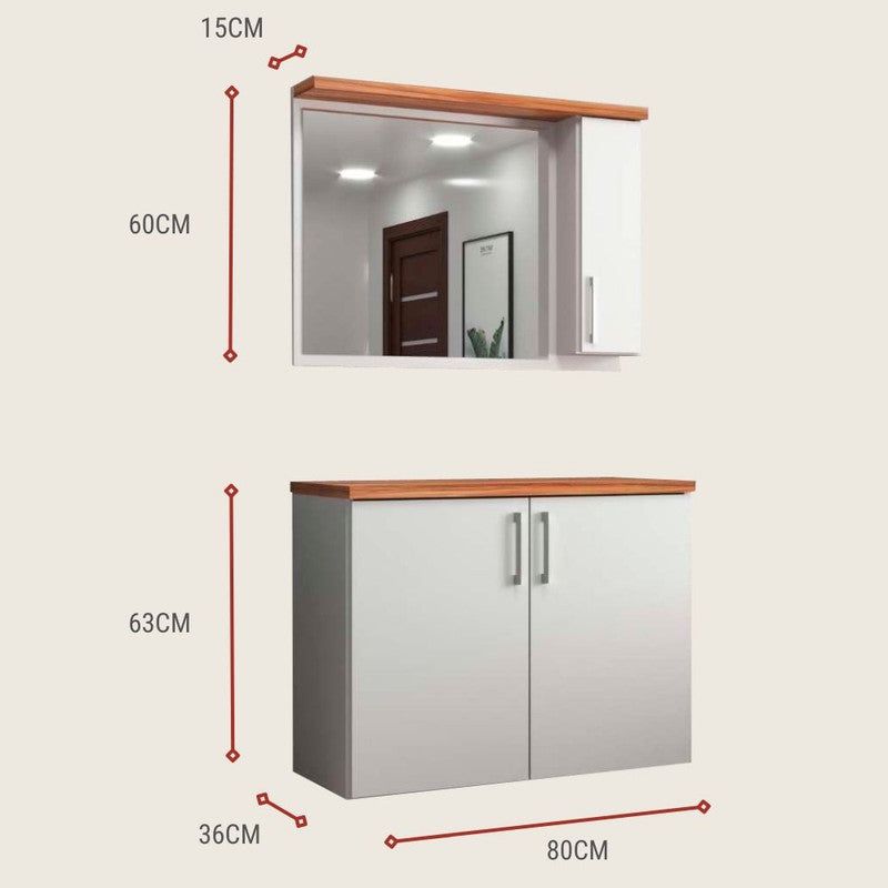 On Móveis Gabinete para Banheiro com Espelheira 80cm Mdf Nogal com Branco Paris - On Móveis